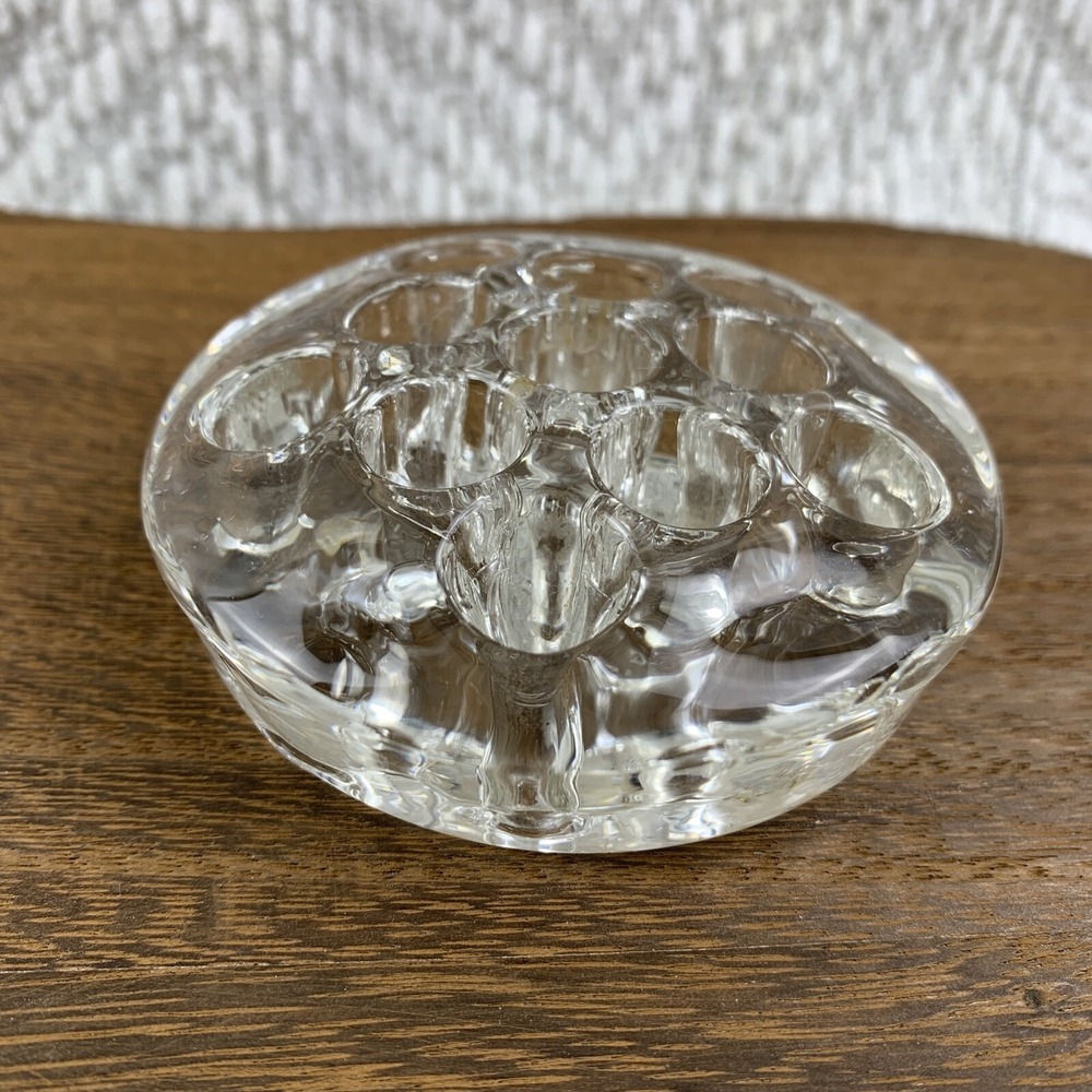 Vintage Clear Glass Flower Frog 3" Round Heavy Dome Floral Arranging Decor EUC‎
